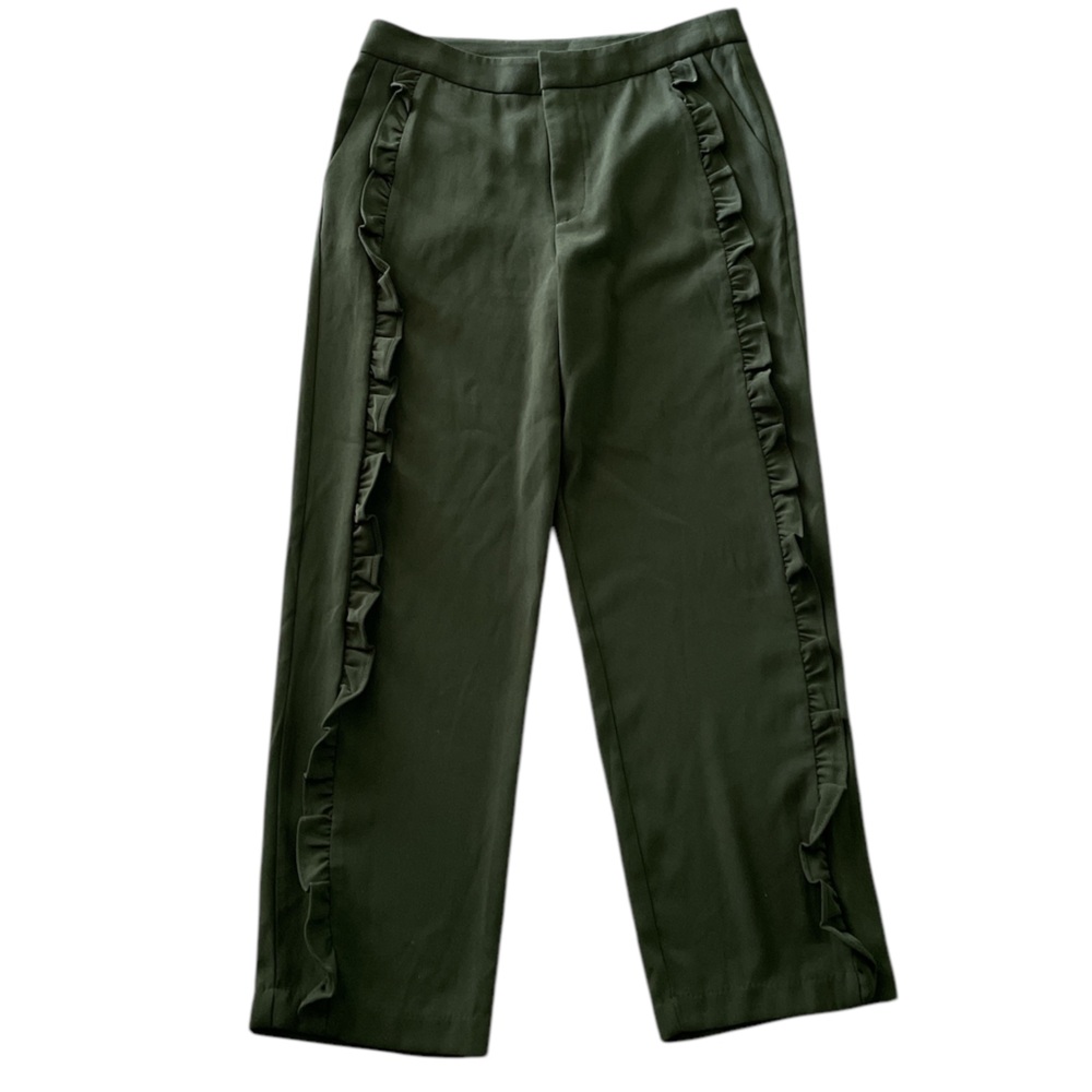 Shinestar Gold olive green ruffled ankle pants